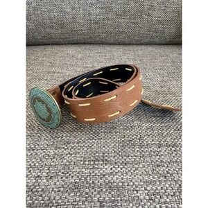 Brown Vegan Leather Turquoise Western Belt